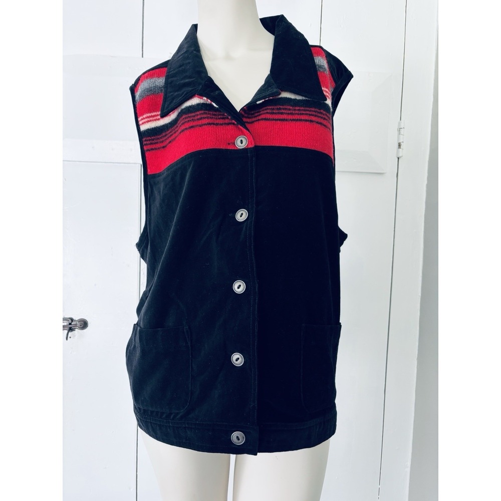 Susan Bristol Casuals Vest Women 2W Black Velvet Western Red Serape Stripe Aztec